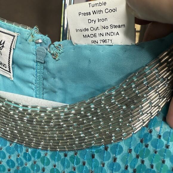 STENAY Vintage 80's VTG Teal Blue 100% Silk Sequin Beaded Cocktail Party Dress 6 - Picture 12 of 13